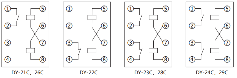 DY-26C、D電壓繼電器內部接線圖