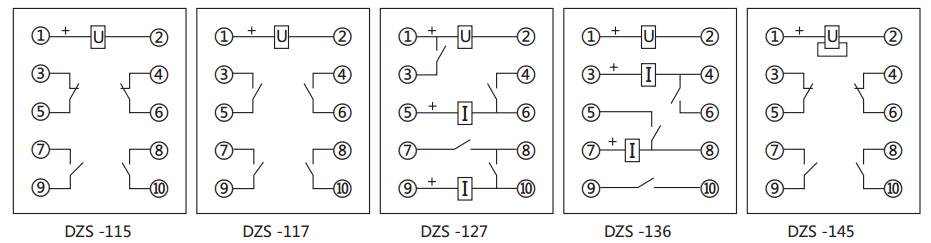 DZS-145延時(shí)中間繼電器內(nèi)部接線(xiàn)圖及外引接線(xiàn)圖