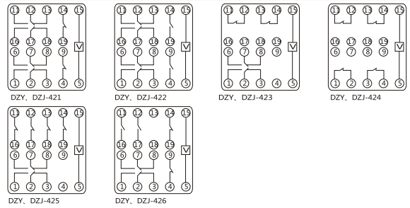 DZY（J)-422導(dǎo)軌式中間繼電器內(nèi)部端子外引接線圖(正視)